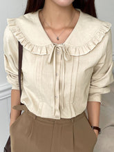 DAZY Frill Trim Statement Collar Tie Front Shirt